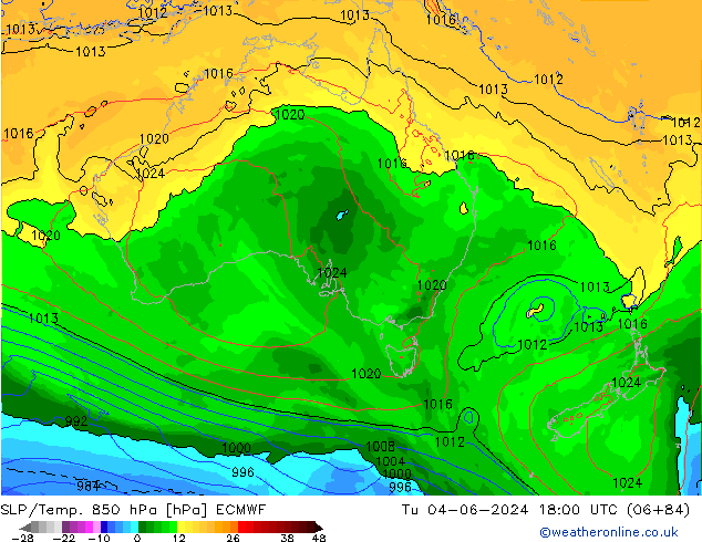 SLP/Temp. 850 hPa ECMWF mar 04.06.2024 18 UTC