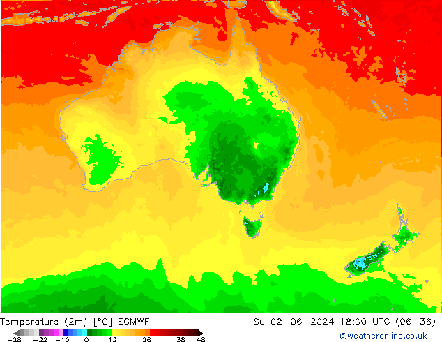 Temperature (2m) ECMWF Su 02.06.2024 18 UTC