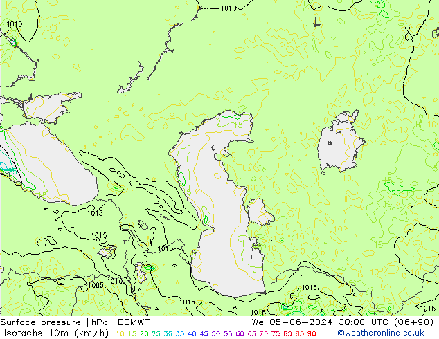 Isotachen (km/h) ECMWF wo 05.06.2024 00 UTC