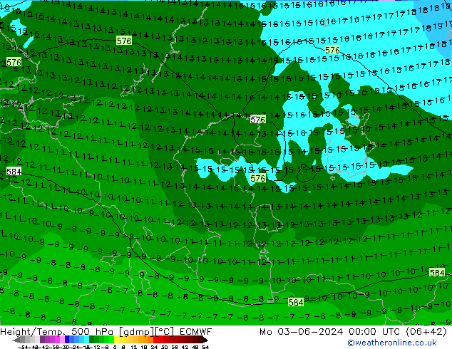 Z500/Rain (+SLP)/Z850 ECMWF lun 03.06.2024 00 UTC