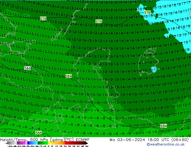 Z500/Rain (+SLP)/Z850 ECMWF Mo 03.06.2024 18 UTC