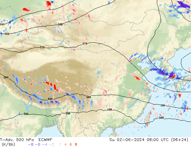 T-Adv. 500 hPa ECMWF Su 02.06.2024 06 UTC