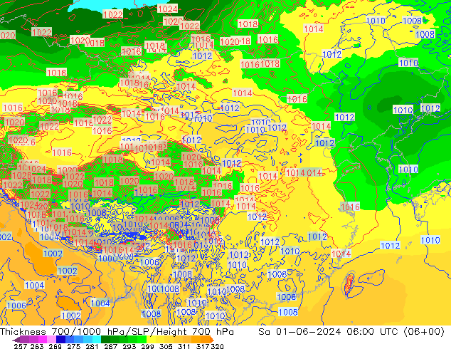 Thck 700-1000 hPa ECMWF So 01.06.2024 06 UTC