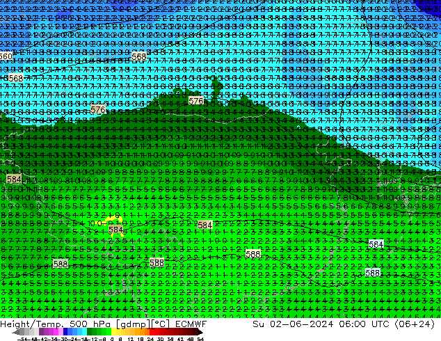 Height/Temp. 500 hPa ECMWF dom 02.06.2024 06 UTC