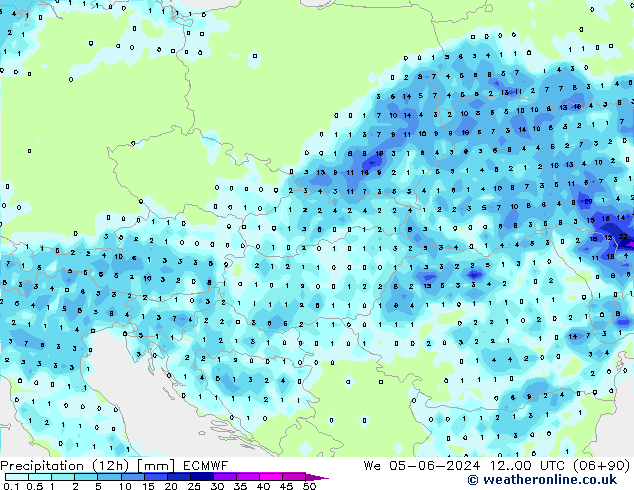 Precipitación (12h) ECMWF mié 05.06.2024 00 UTC