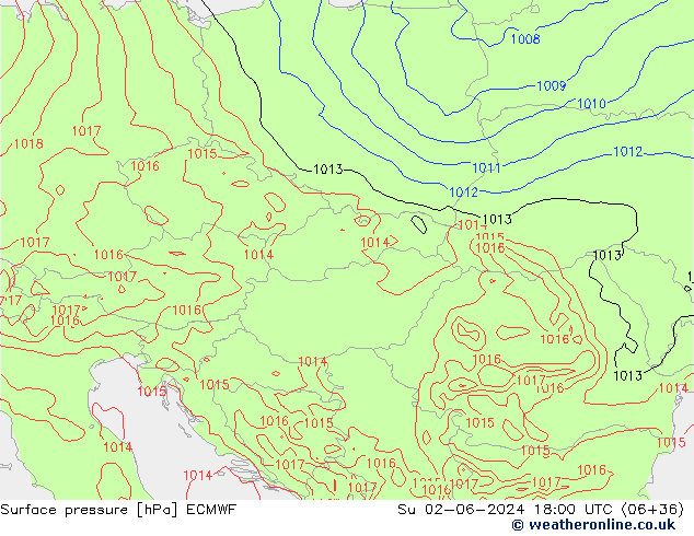 Atmosférický tlak ECMWF Ne 02.06.2024 18 UTC