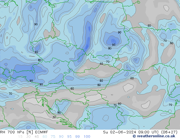 RH 700 hPa ECMWF  02.06.2024 09 UTC