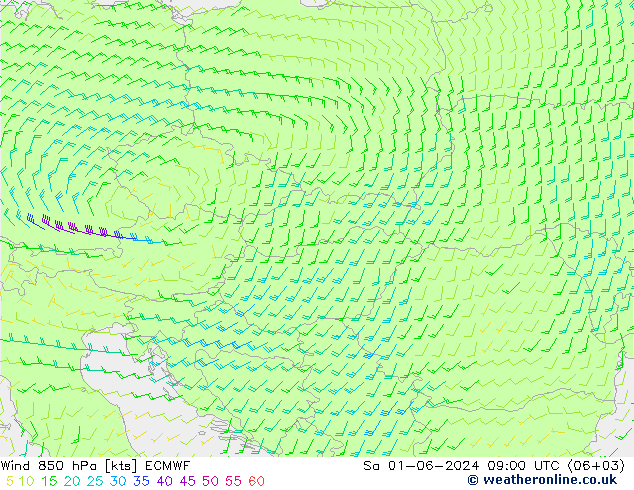 Viento 850 hPa ECMWF sáb 01.06.2024 09 UTC