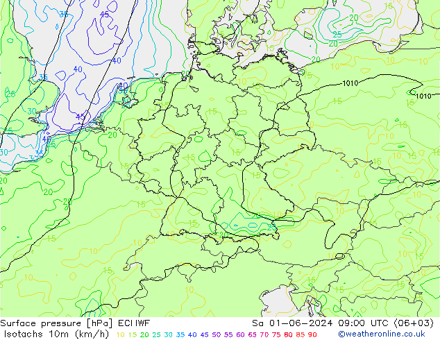 Isotachs (kph) ECMWF Sáb 01.06.2024 09 UTC