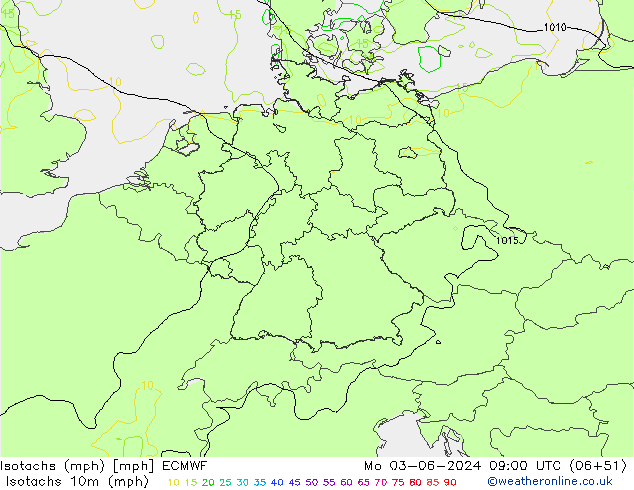 Eşrüzgar Hızları mph ECMWF Pzt 03.06.2024 09 UTC