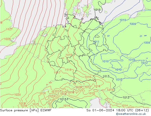 Surface pressure ECMWF Sa 01.06.2024 18 UTC