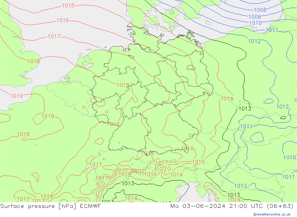 Surface pressure ECMWF Mo 03.06.2024 21 UTC