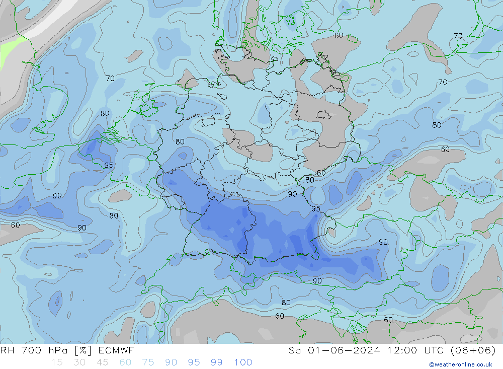 RH 700 hPa ECMWF so. 01.06.2024 12 UTC