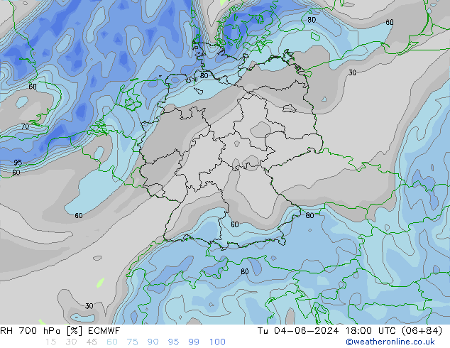 RH 700 hPa ECMWF mar 04.06.2024 18 UTC