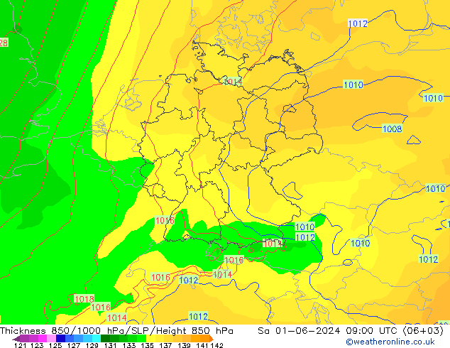 Thck 850-1000 hPa ECMWF 星期六 01.06.2024 09 UTC