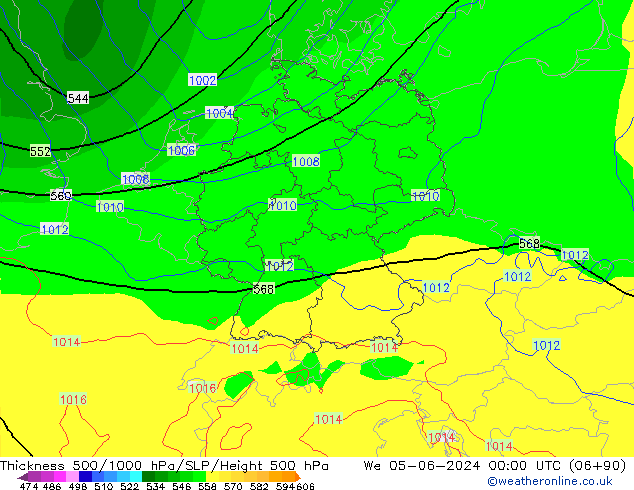 Schichtdicke 500-1000 hPa ECMWF Mi 05.06.2024 00 UTC