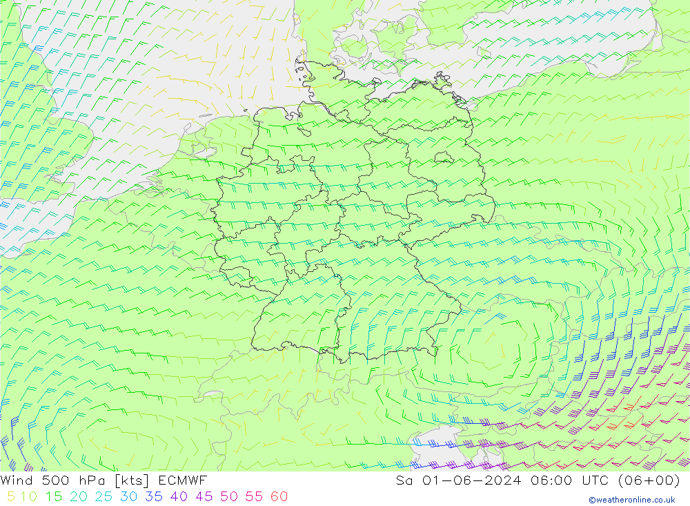 风 500 hPa ECMWF 星期六 01.06.2024 06 UTC