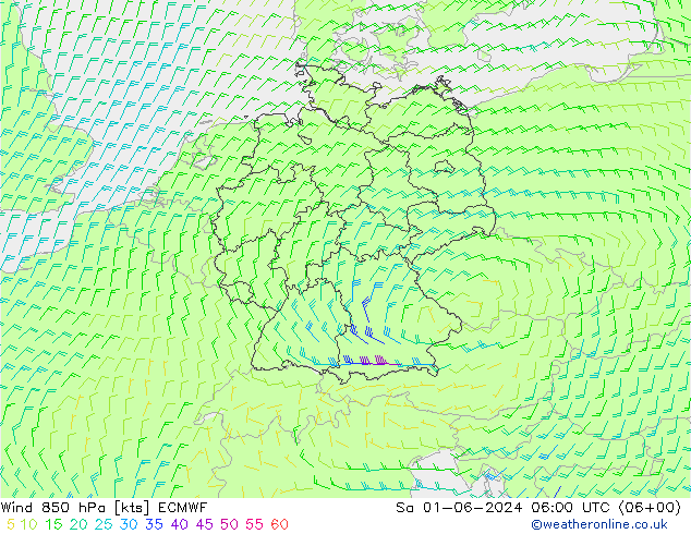 Rüzgar 850 hPa ECMWF Cts 01.06.2024 06 UTC