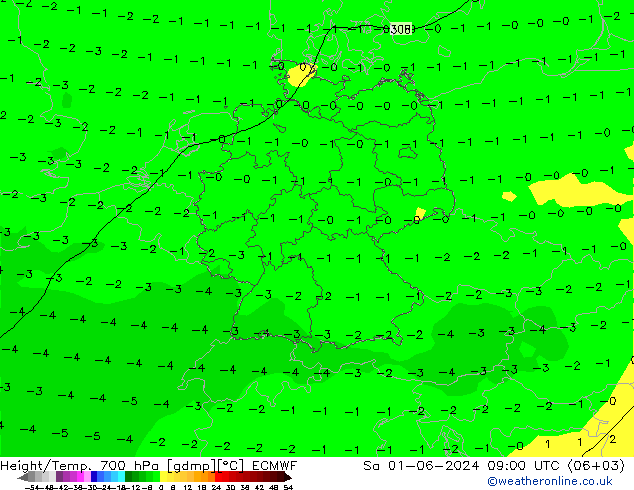 Yükseklik/Sıc. 700 hPa ECMWF Cts 01.06.2024 09 UTC