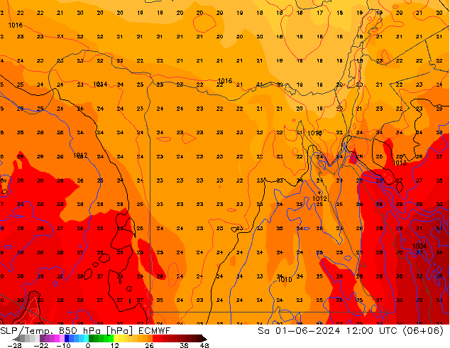 SLP/Temp. 850 hPa ECMWF Sa 01.06.2024 12 UTC