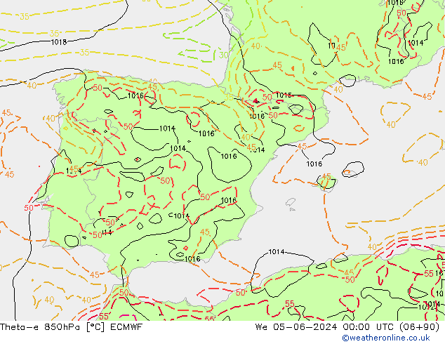 Theta-e 850hPa ECMWF Çar 05.06.2024 00 UTC