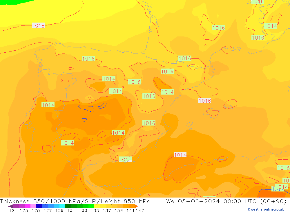 Thck 850-1000 гПа ECMWF ср 05.06.2024 00 UTC