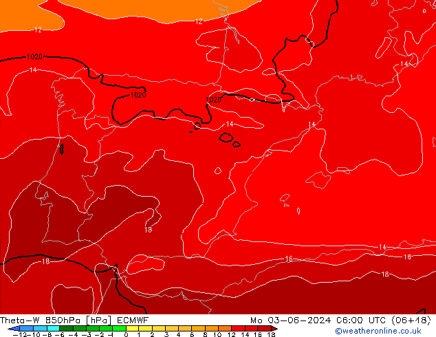 Theta-W 850hPa ECMWF Seg 03.06.2024 06 UTC