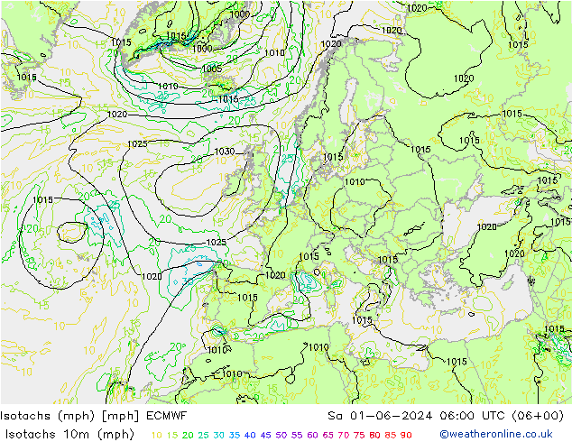 Isotachen (mph) ECMWF Sa 01.06.2024 06 UTC