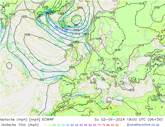 Isotachs (mph) ECMWF Ne 02.06.2024 18 UTC