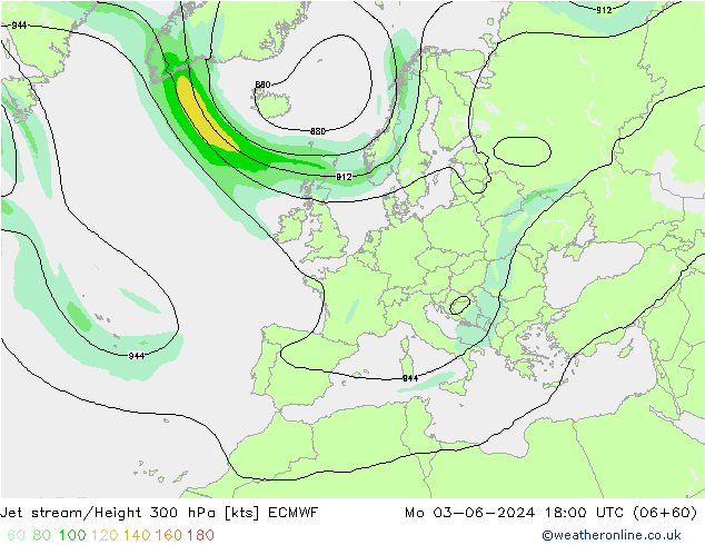 Jet stream/Height 300 hPa ECMWF Po 03.06.2024 18 UTC