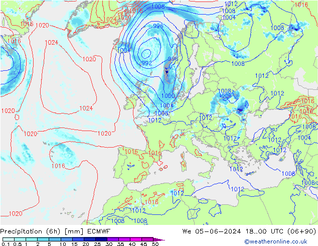 Precipitação (6h) ECMWF Qua 05.06.2024 00 UTC