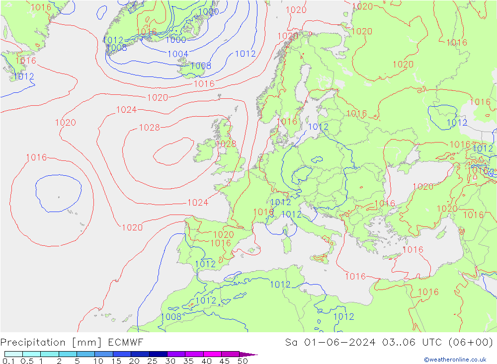 Precipitation ECMWF Sa 01.06.2024 06 UTC