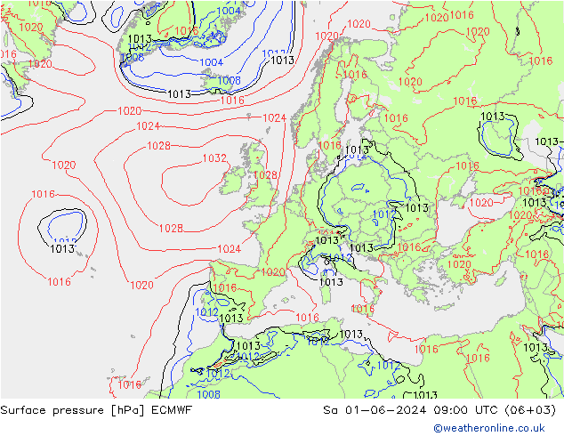 приземное давление ECMWF сб 01.06.2024 09 UTC