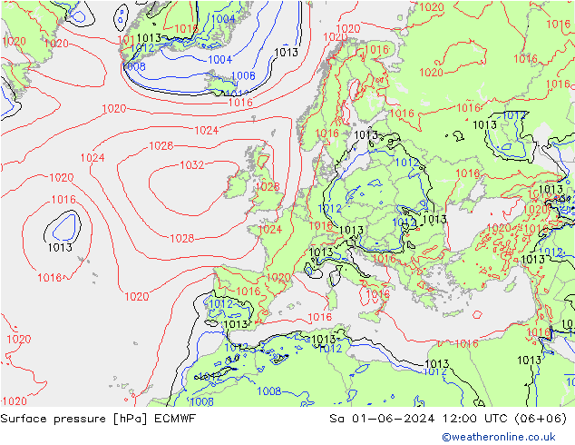 Surface pressure ECMWF Sa 01.06.2024 12 UTC