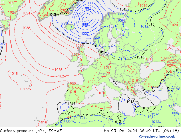 Presión superficial ECMWF lun 03.06.2024 06 UTC