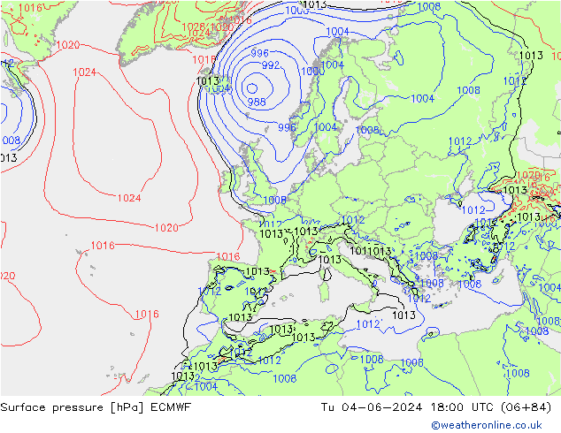 Bodendruck ECMWF Di 04.06.2024 18 UTC