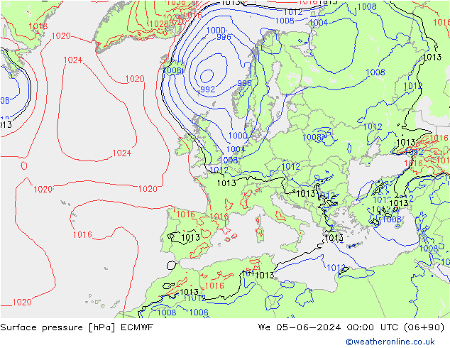 Luchtdruk (Grond) ECMWF wo 05.06.2024 00 UTC
