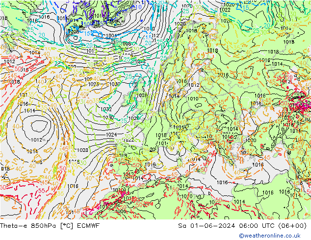 Theta-e 850hPa ECMWF Sáb 01.06.2024 06 UTC