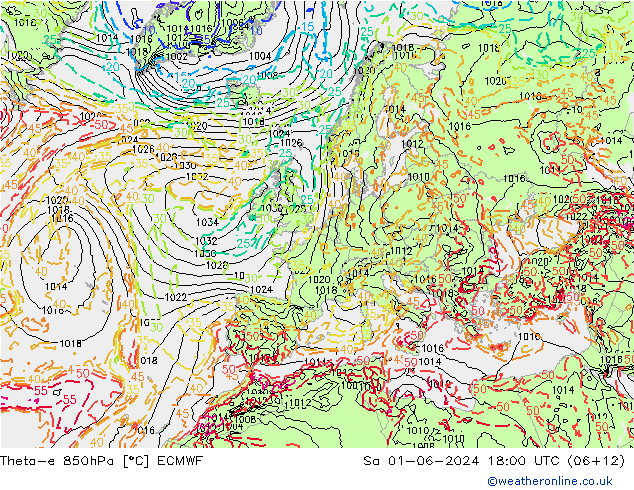 Theta-e 850hPa ECMWF  01.06.2024 18 UTC