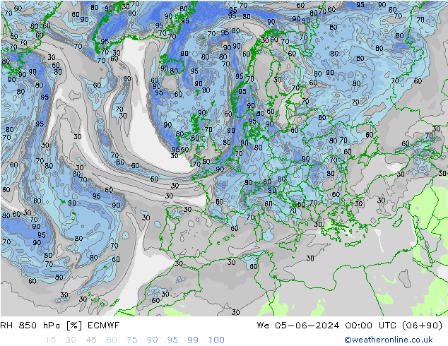 RH 850 hPa ECMWF Qua 05.06.2024 00 UTC