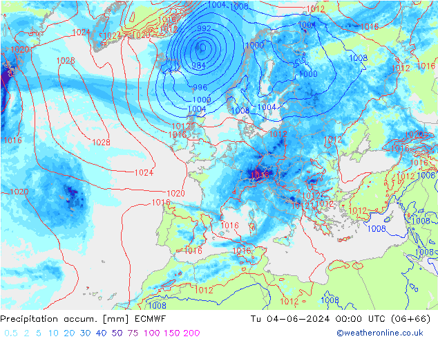 Precipitation accum. ECMWF Tu 04.06.2024 00 UTC