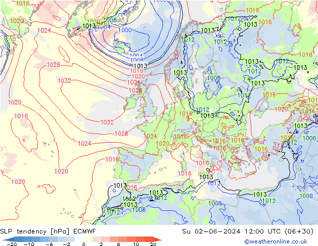 Tendenza di Pressione ECMWF dom 02.06.2024 12 UTC