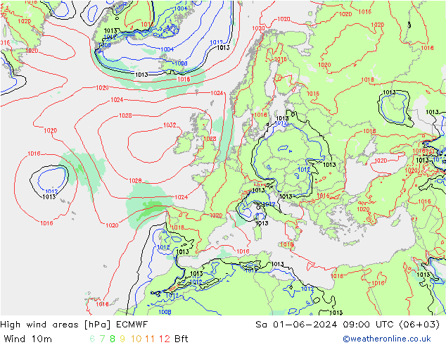 High wind areas ECMWF Sa 01.06.2024 09 UTC