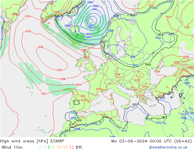 High wind areas ECMWF Mo 03.06.2024 00 UTC