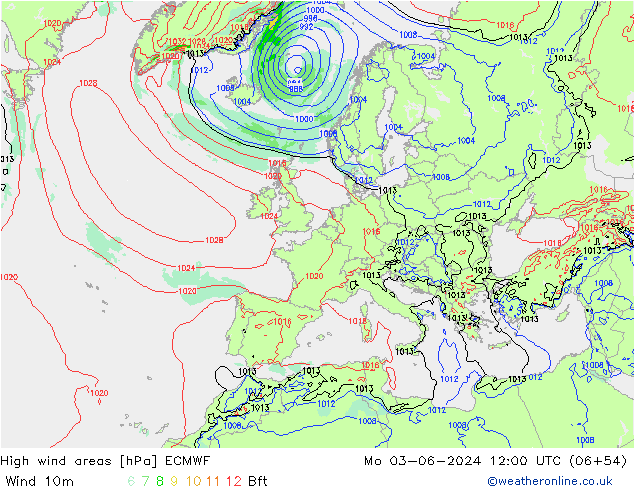 High wind areas ECMWF  03.06.2024 12 UTC