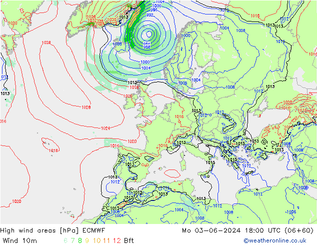 High wind areas ECMWF lun 03.06.2024 18 UTC