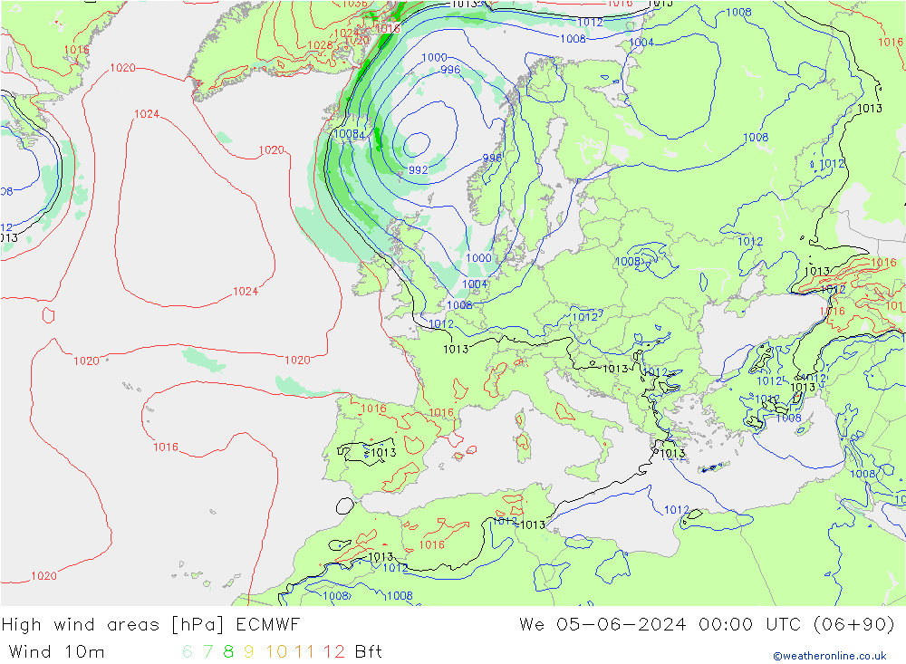 High wind areas ECMWF ср 05.06.2024 00 UTC