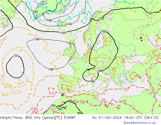 Height/Temp. 850 hPa ECMWF sab 01.06.2024 18 UTC