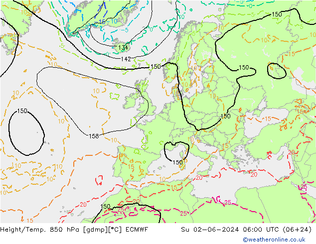 Yükseklik/Sıc. 850 hPa ECMWF Paz 02.06.2024 06 UTC