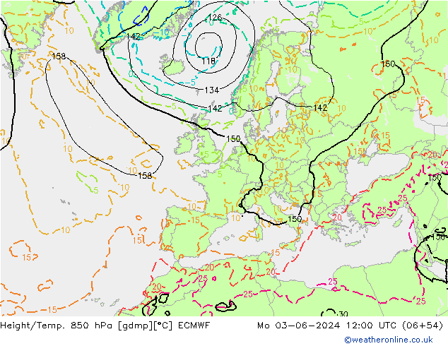 Height/Temp. 850 hPa ECMWF Mo 03.06.2024 12 UTC